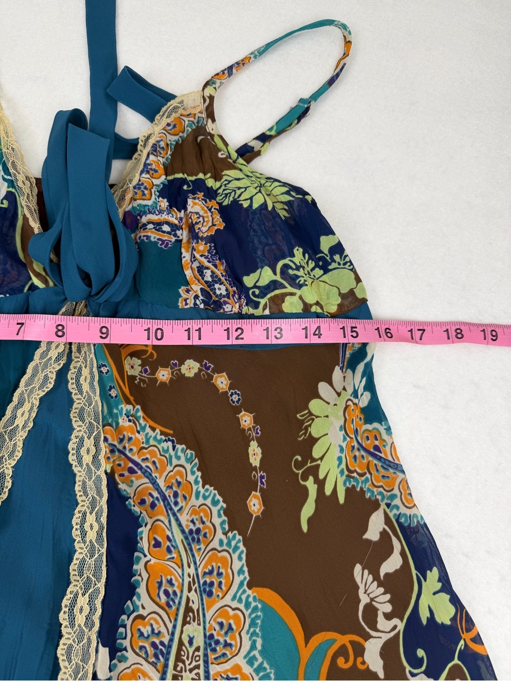 Eyeshadow XL Paisley Boho Babydoll Cami Top Lace Trim Tie Front - Picture 5 of 5